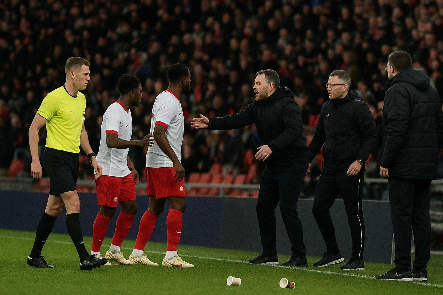 Onrustige sfeer in het stadion na Charleroi โ Club Brugge met voorwerpen langs de zijlijn