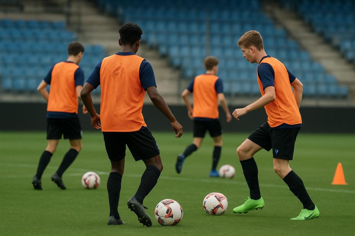 Jeugdspelers van Club Brugge tijdens een training op het oefenveld