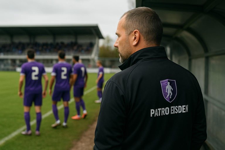 Coach Stijn Stijnen langs de zijlijn bij Patro Eisden in de Challenger Pro League