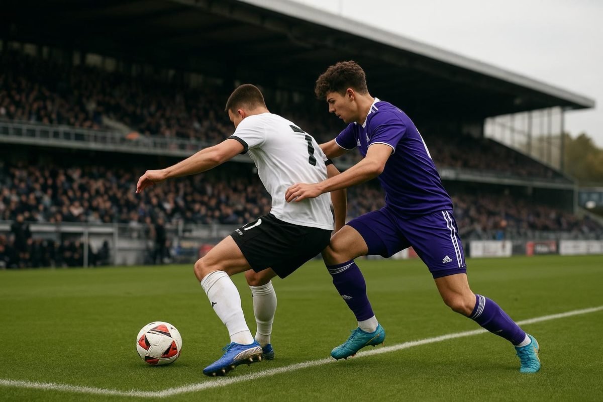 Spelmoment tijdens KAS Eupen tegen RSCA Futures in de Challenger Pro League