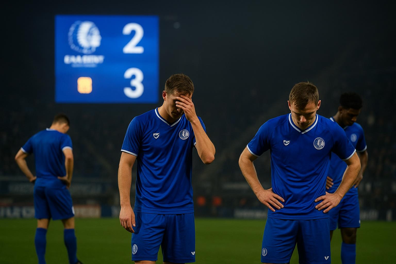 Spelers van KAA Gent druipen teleurgesteld af na de 3-0-nederlaag op het veld van KRC Genk.