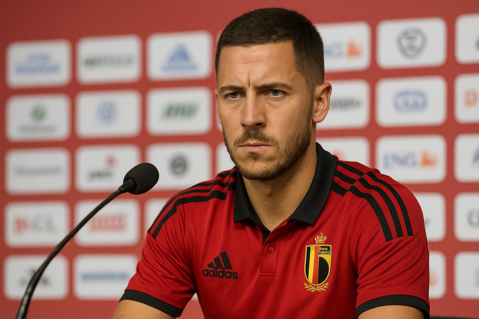 Eden Hazard in beeld tijdens een publiek optreden, in neutrale setting