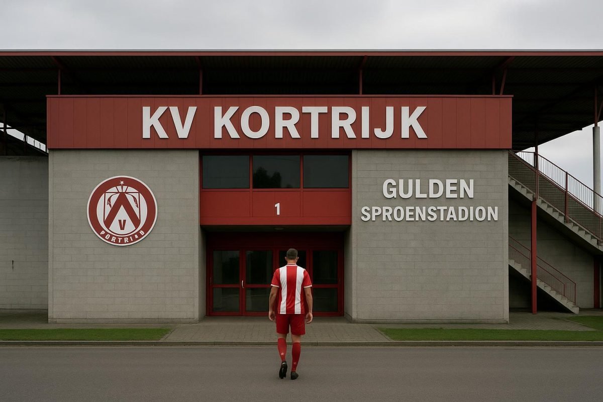 Stadionomgeving van het Guldensporenstadion bij KV Kortrijk tijdens een jubileumweekend.