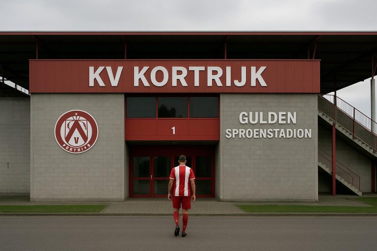 Stadionomgeving van het Guldensporenstadion bij KV Kortrijk tijdens een jubileumweekend.