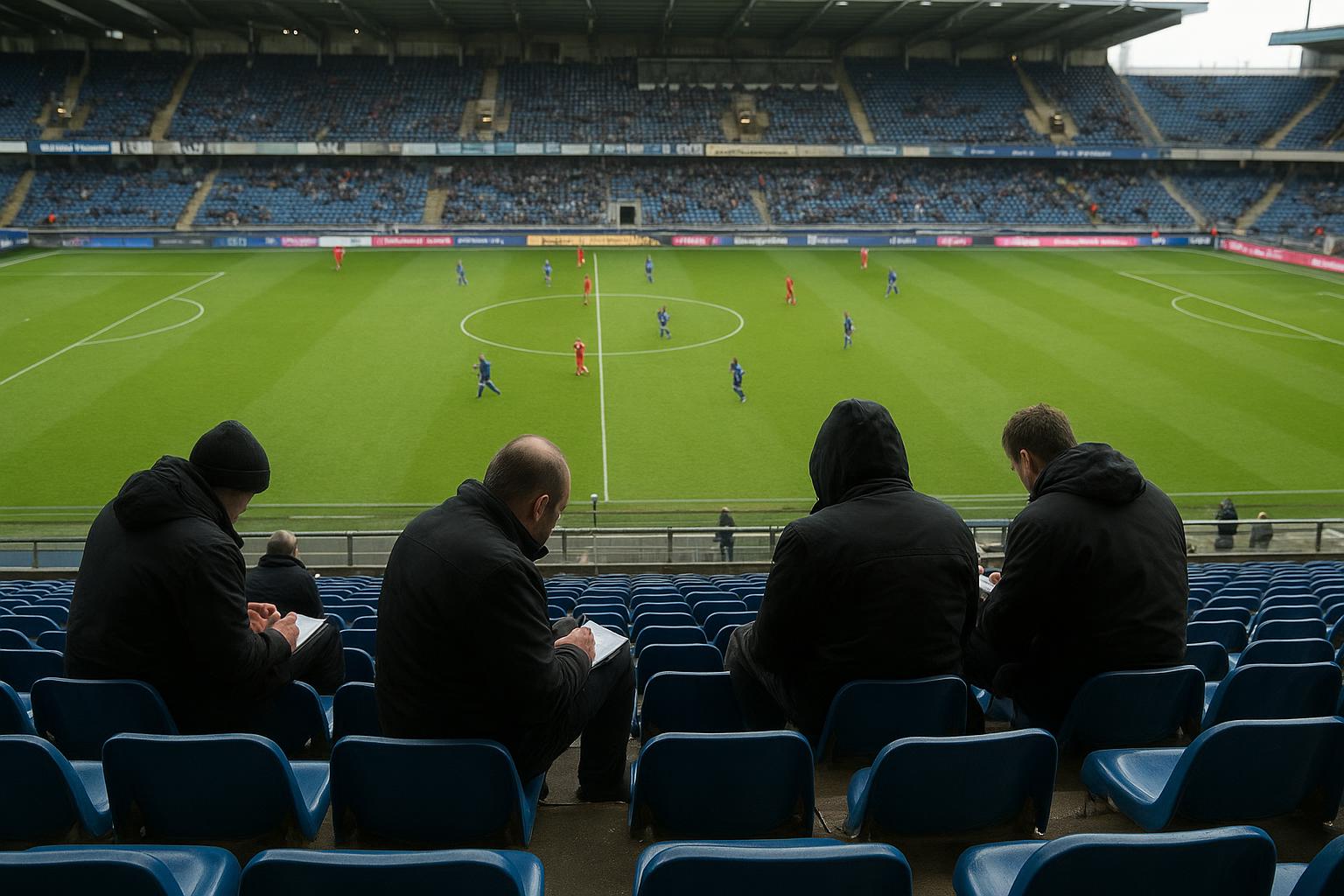 Scouts op de tribune tijdens Club Brugge tegen RSC Anderlecht in het Jan Breydelstadion