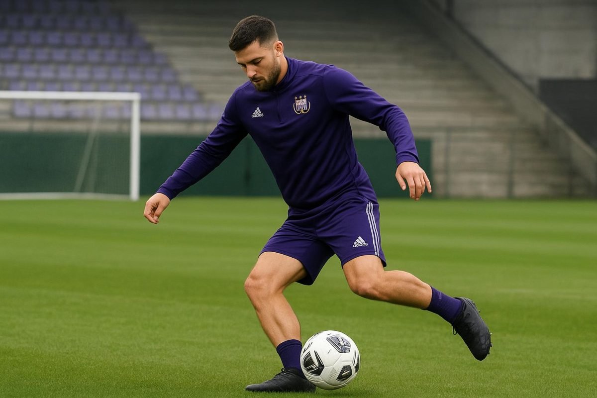 Ilay Camara van Anderlecht tijdens een training op het veld