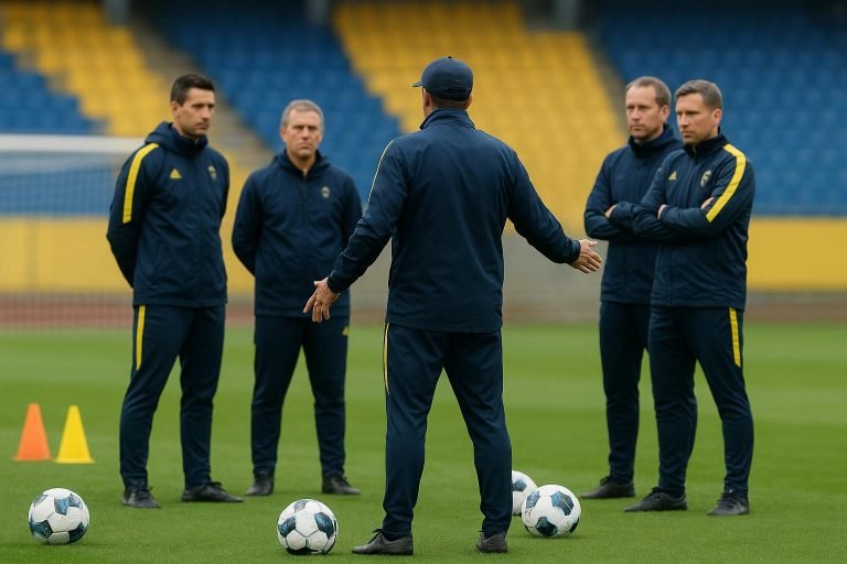 David Hubert geeft instructies tijdens een trainingsmoment van Union SG