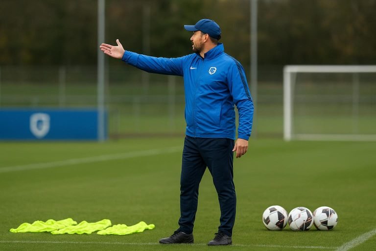 Nicky Hayen coacht langs de zijlijn bij KRC Genk