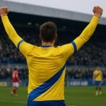 Mateo Biondic viert zijn doelpunt voor Union in de match tegen Dender