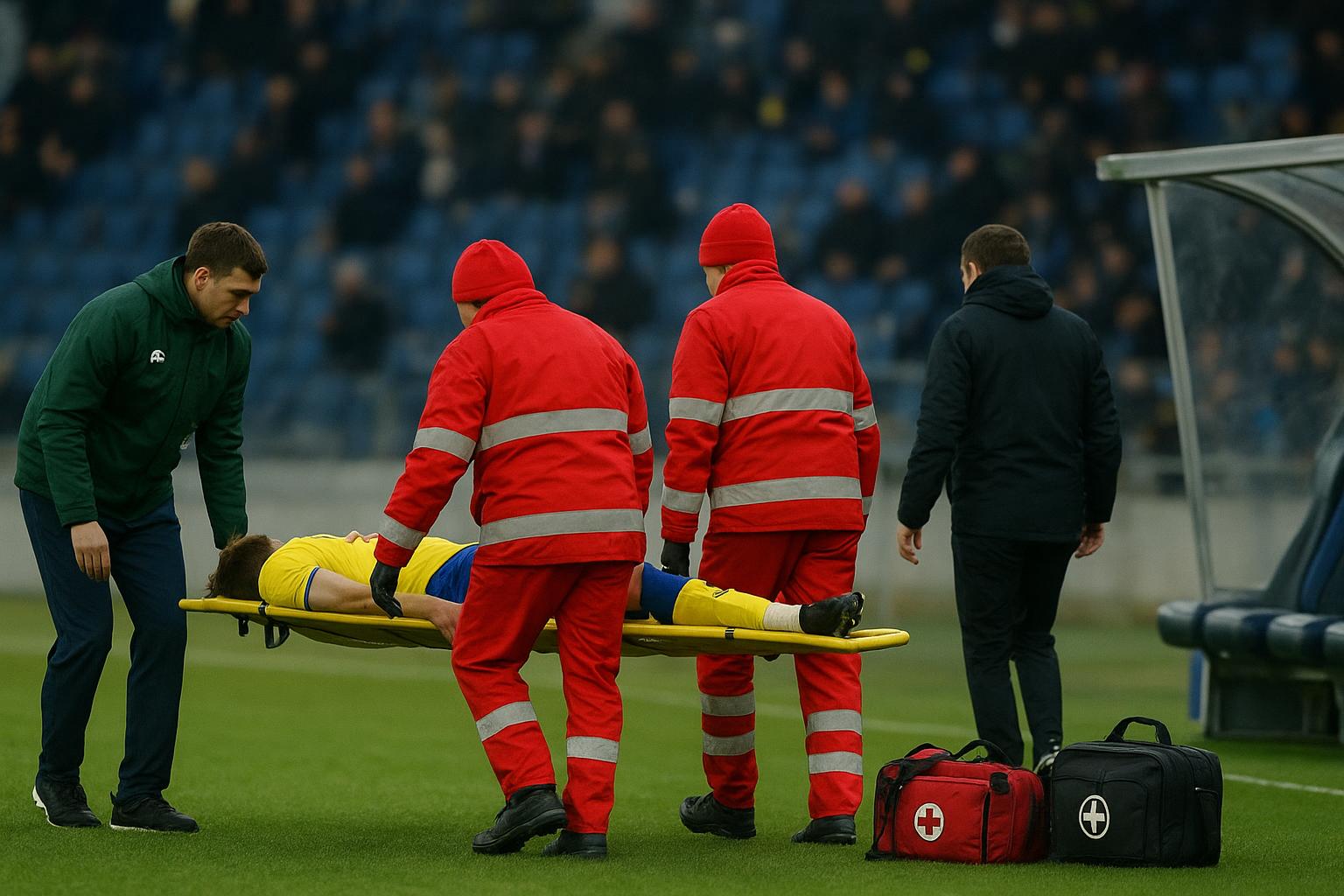 Medische staf met brancard langs de zijlijn tijdens Napoli-Lecce