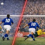 Roberto Baggio bij zijn penalty in de WK-finale van 1994
