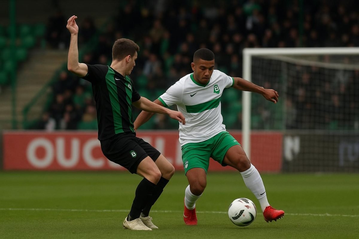 Spelmoment tijdens Cercle Brugge tegen La Louvière in de Jupiler Pro League
