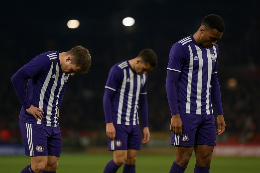 anderlecht-baalt-na-late-tik-in-mechelen-coosemans-spaart-woorden-niet Spelers van RSC Anderlecht balen op het veld in het AFAS Stadion na de late nederlaag tegen KV Mechelen