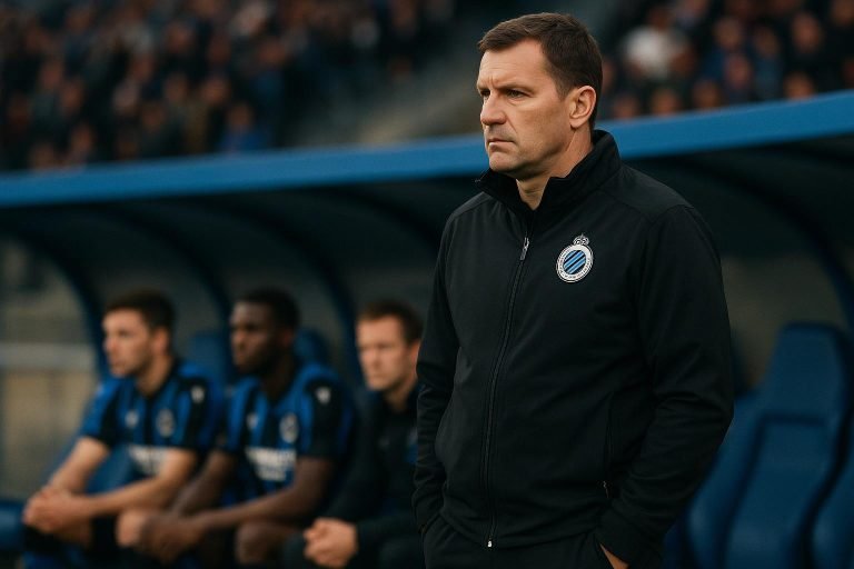 Coach Ivan Leko van Club Brugge langs de zijlijn tijdens een competitiewedstrijd