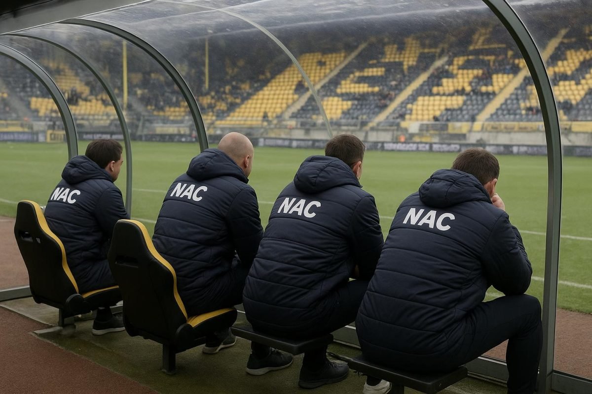 Sfeerbeeld rond de trainersbank van NAC Breda in een gespannen context