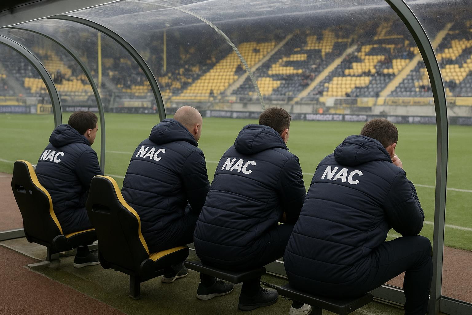 Sfeerbeeld rond de trainersbank van NAC Breda in een gespannen context