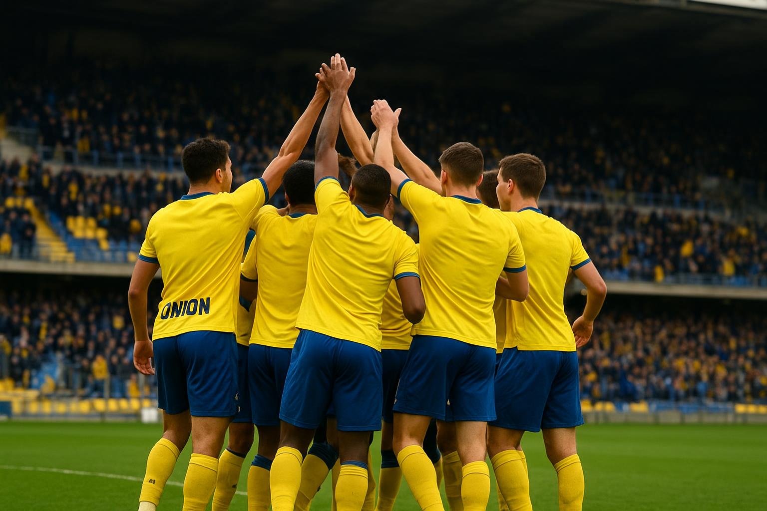 Spelers van Union SG vieren een overwinning in het stadion