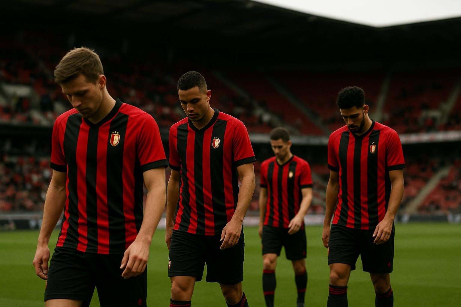 Teleurgestelde spelers van Standard na een gemiste kans tijdens een wedstrijd