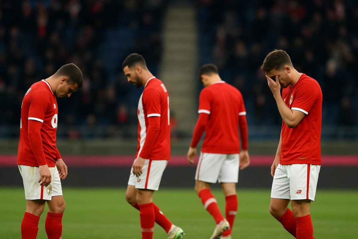 Spelers van Standard balen na het gelijkspel op het veld van Royal Antwerp FC