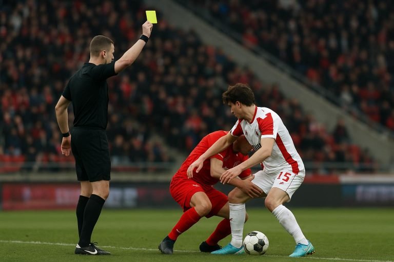 Spelmoment uit Royal Antwerp FC tegen Standard Luik met een tackle die tot een tweede gele kaart leidde.