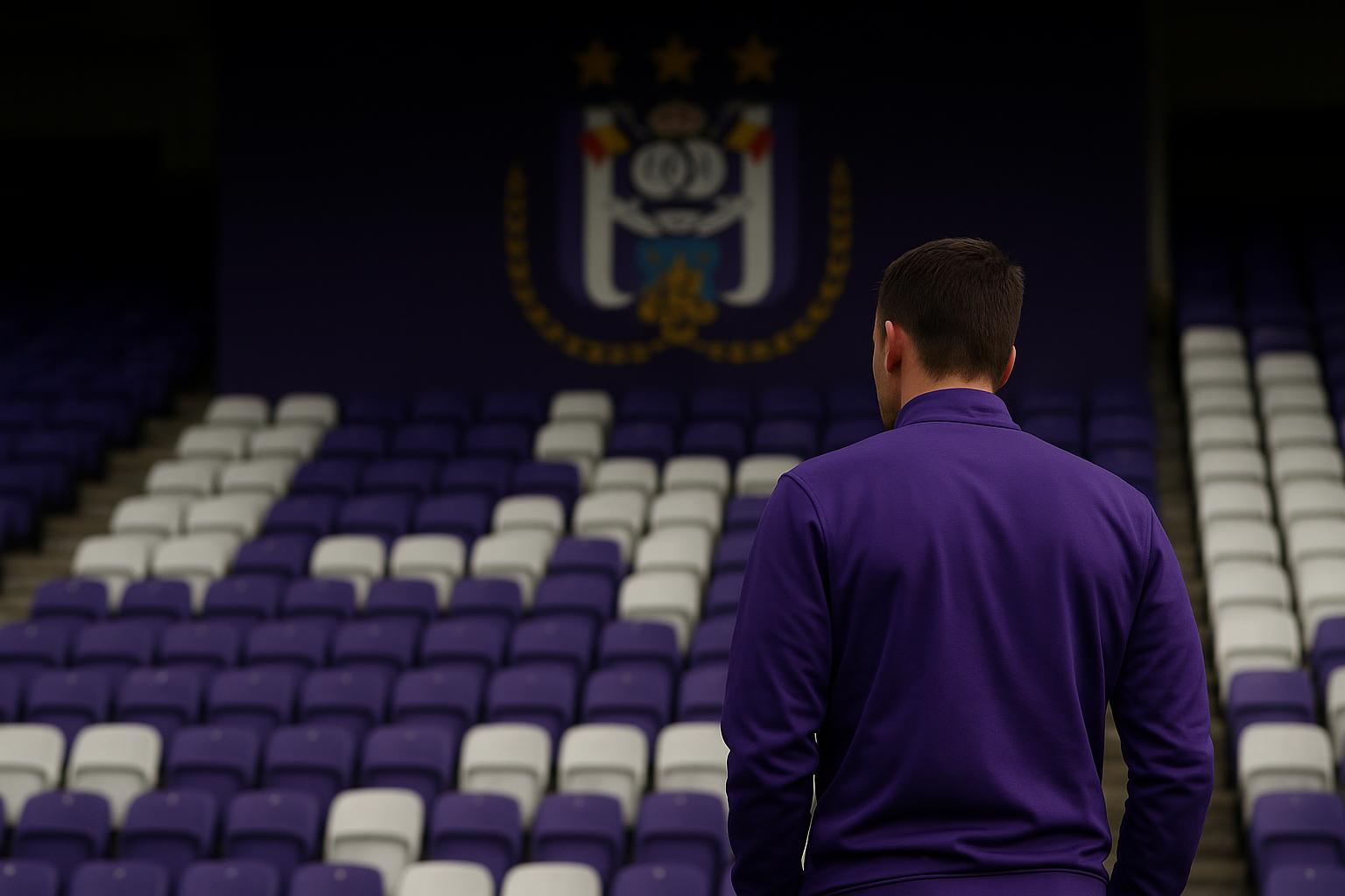 Stadionbeeld in Brusselse context met Anderlecht-sfeer tijdens transferperiode