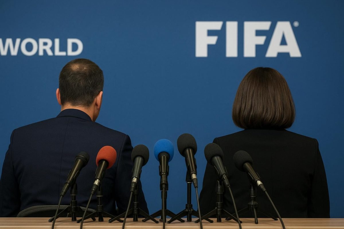 Gianni Infantino in een persmoment rond de WK-planning