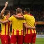 Spelers van KV Mechelen vieren na de zege tegen Anderlecht