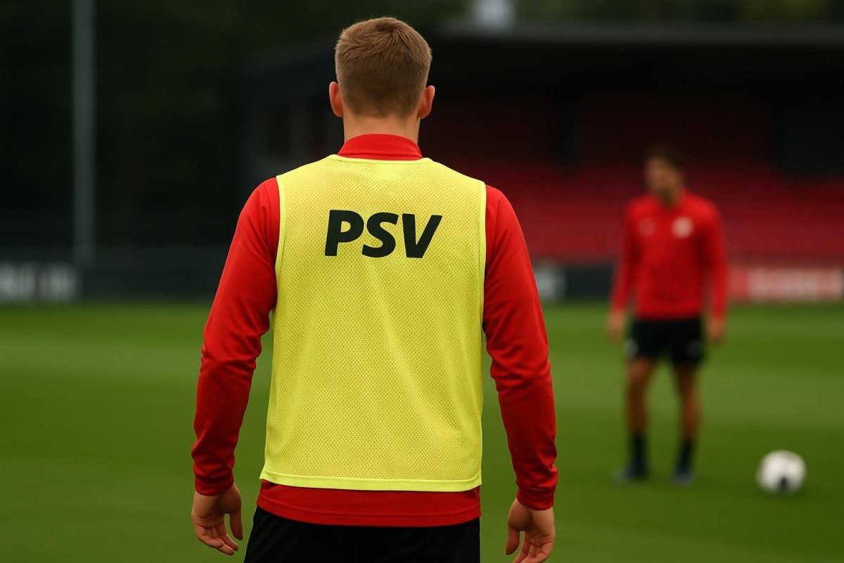 Sfeerbeeld van een PSV-speler op training, zonder herkenbare gezichten