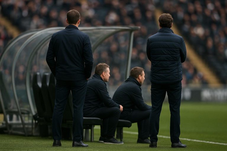 Coaches op de bank tijdens een wedstrijd met een gespannen sfeer in het stadion