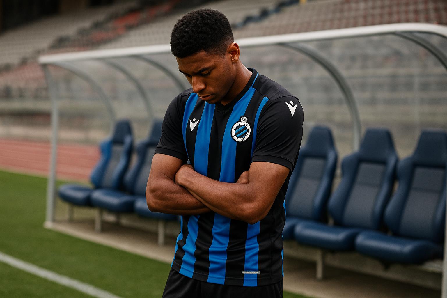 Jorne Spileers van Club Brugge oogt teleurgesteld langs de zijlijn