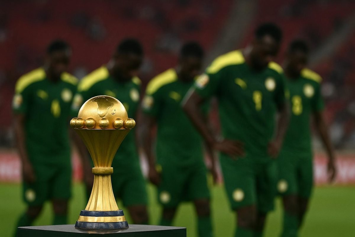 Senegalese spelers met de Afrika Cup-beker tijdens een huldiging