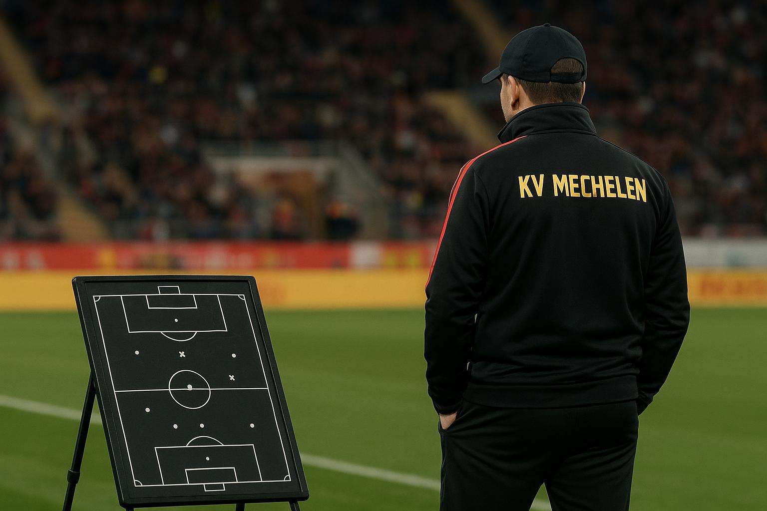 Fred Vanderbiest coacht KV Mechelen langs de zijlijn in de Jupiler Pro League.