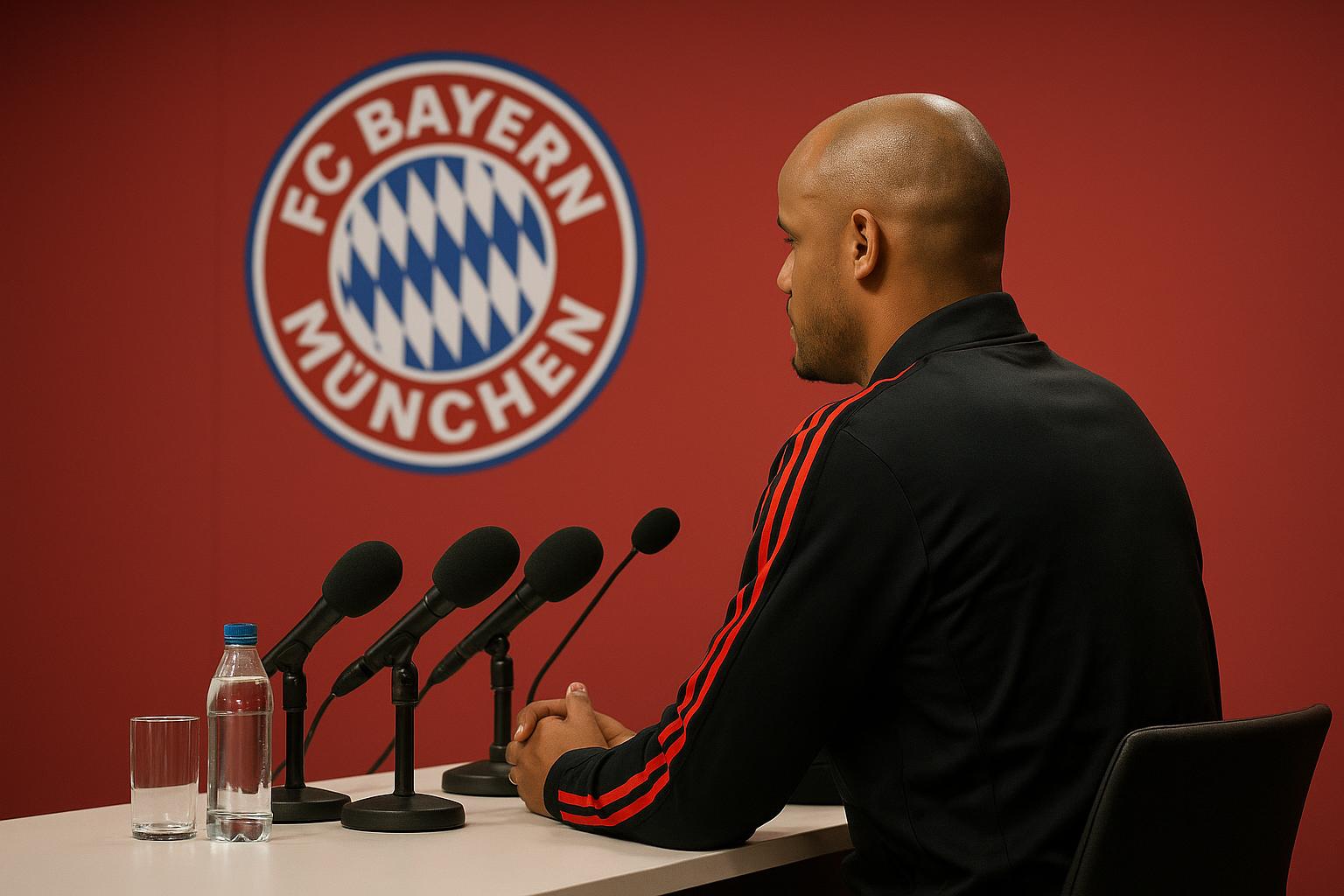 Vincent Kompany op een persconferentie van Bayern München in de Champions League
