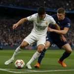 Vinicius Junior van Real Madrid maakt een gebaar richting de fans van Manchester City