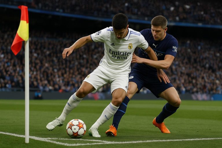 Vinicius Junior van Real Madrid maakt een gebaar richting de fans van Manchester City
