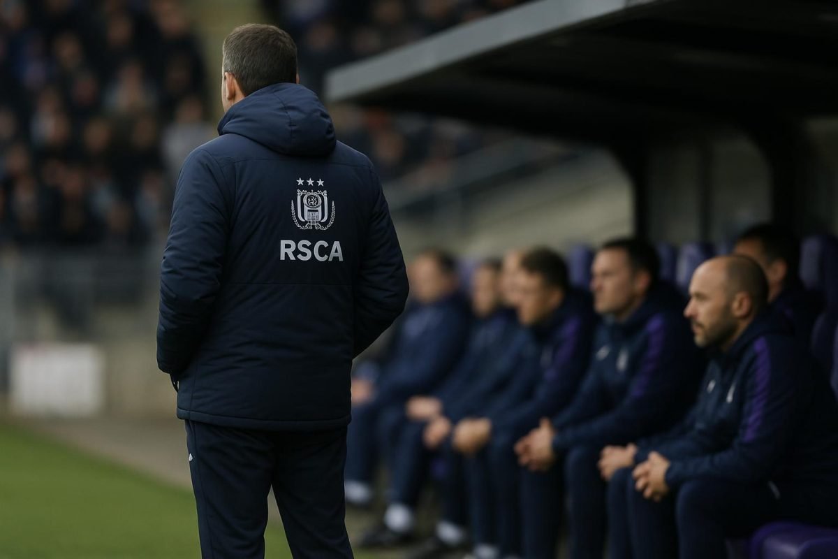 Jérémy Taravel langs de zijlijn bij RSC Anderlecht tijdens een trainingsmoment