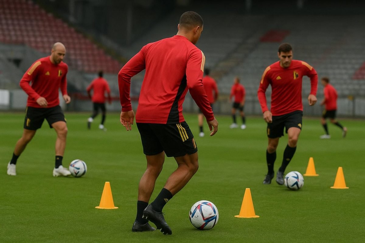 Sfeerbeeld van een training van de Rode Duivels in aanloop naar een oefeninterland