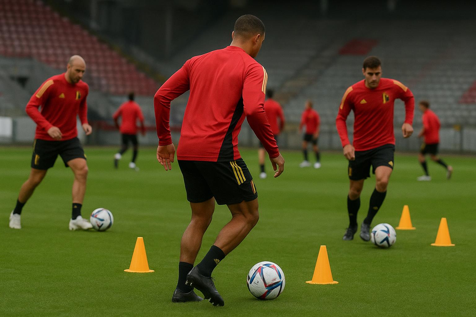 Sfeerbeeld van een training van de Rode Duivels in aanloop naar een oefeninterland