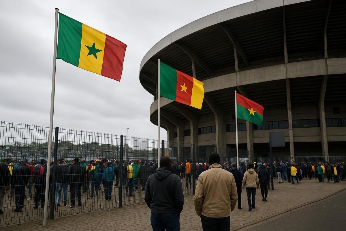 Neutrale foto van een Afrika Cup-stadionomgeving in aanloop naar een wedstrijd