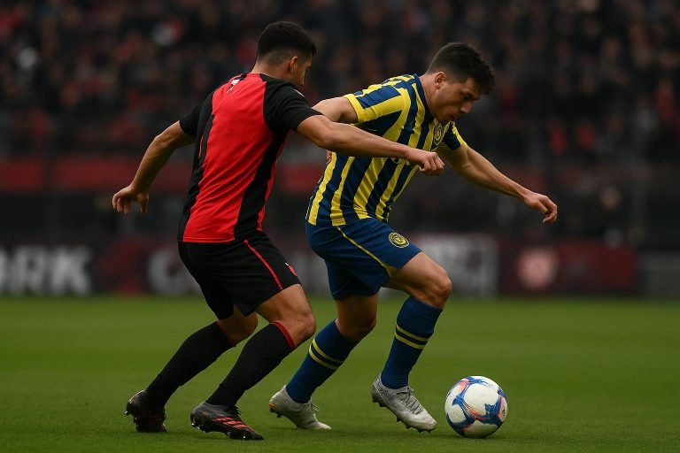 Gastón Ávila in actie voor Rosario Central tijdens de wedstrijd tegen Newell's Old Boys