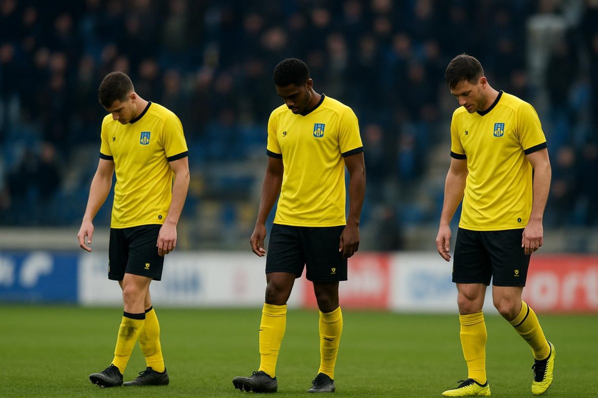 Spelers van KVC Westerlo reageren teleurgesteld na het 0-0-gelijkspel tegen Union.
