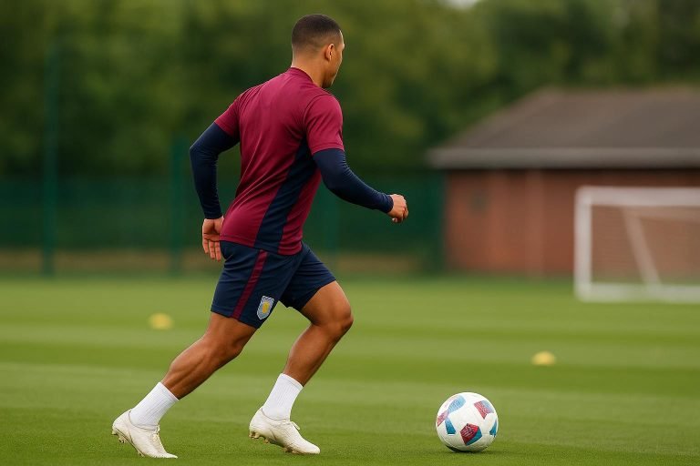 Youri Tielemans van Aston Villa tijdens een trainingsmoment in aanloop naar zijn comeback.