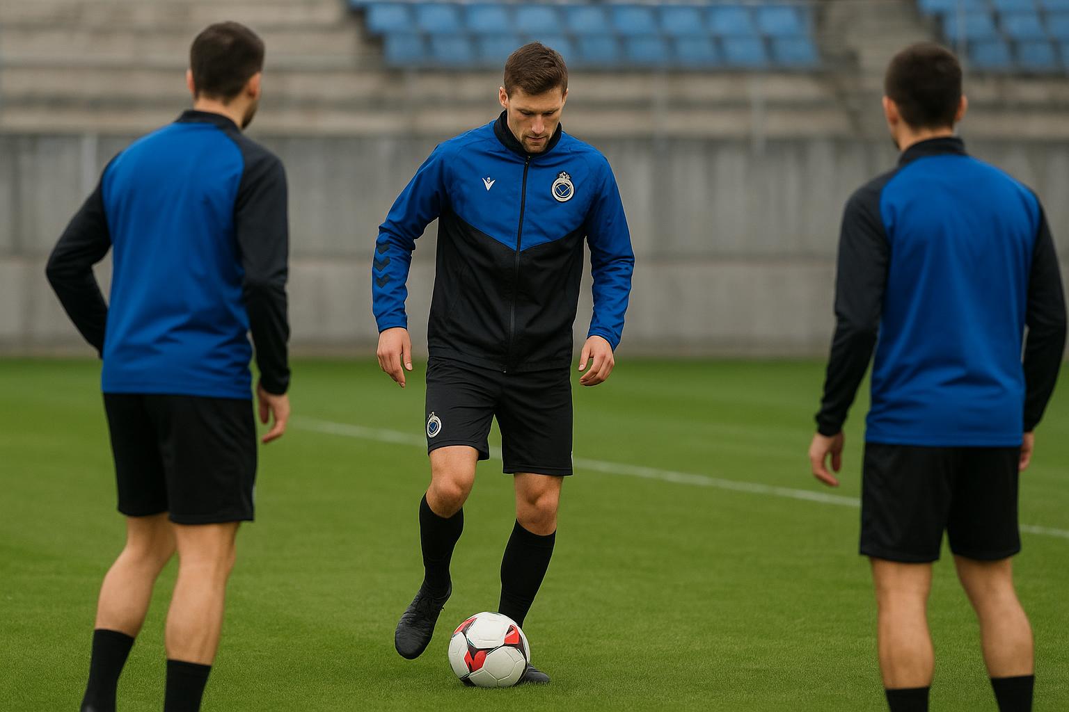 Sfeershot van een training bij Club NXT met een jonge spits op de voorgrond