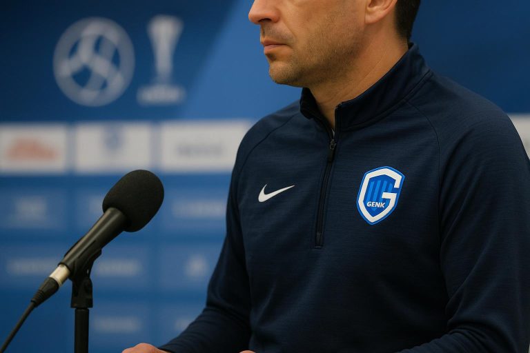 Dimitri De Condé van KRC Genk in een persmoment in aanloop naar een Europese wedstrijd