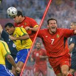 Marc Wilmots in duel tijdens België-Brazilië op het WK 2002