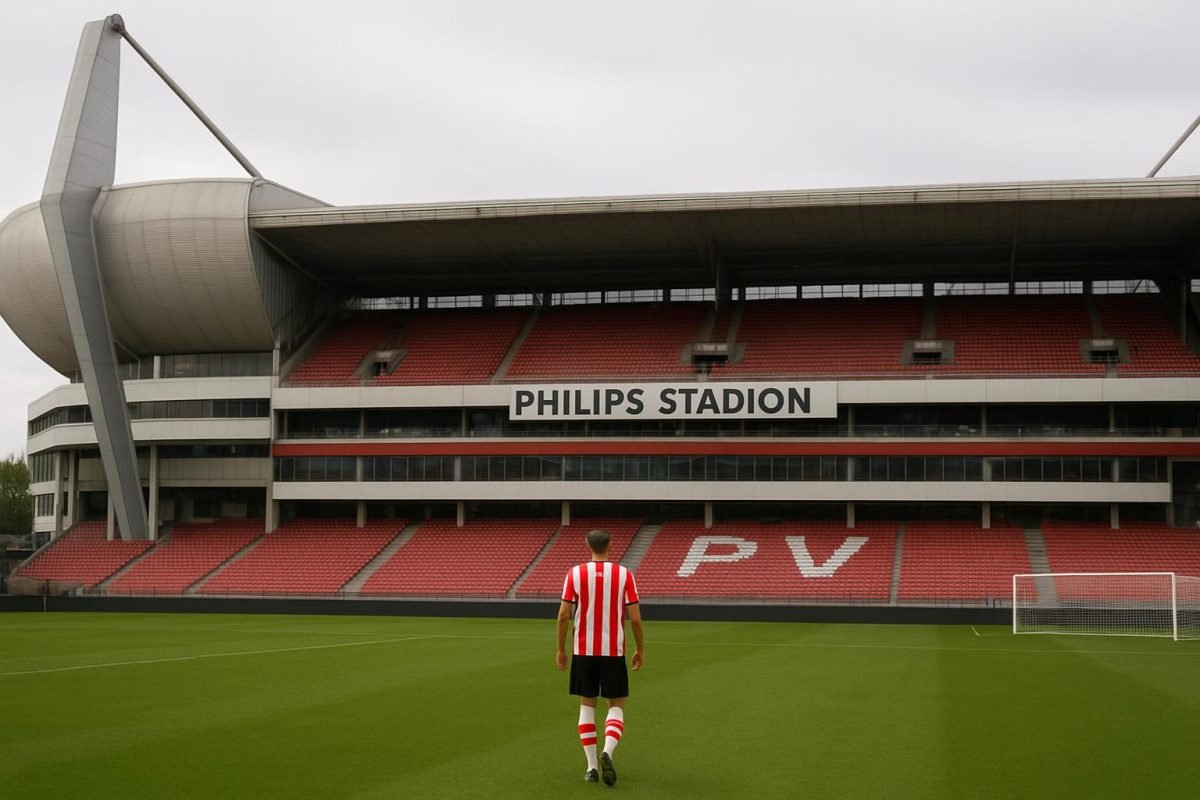 Het Philips Stadion in Eindhoven in aanloop naar geplande uitbreiding
