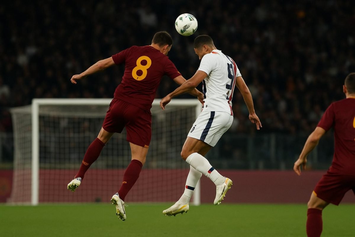 Spelmoment tijdens AS Roma tegen Bologna in de Europa League in het Stadio Olimpico