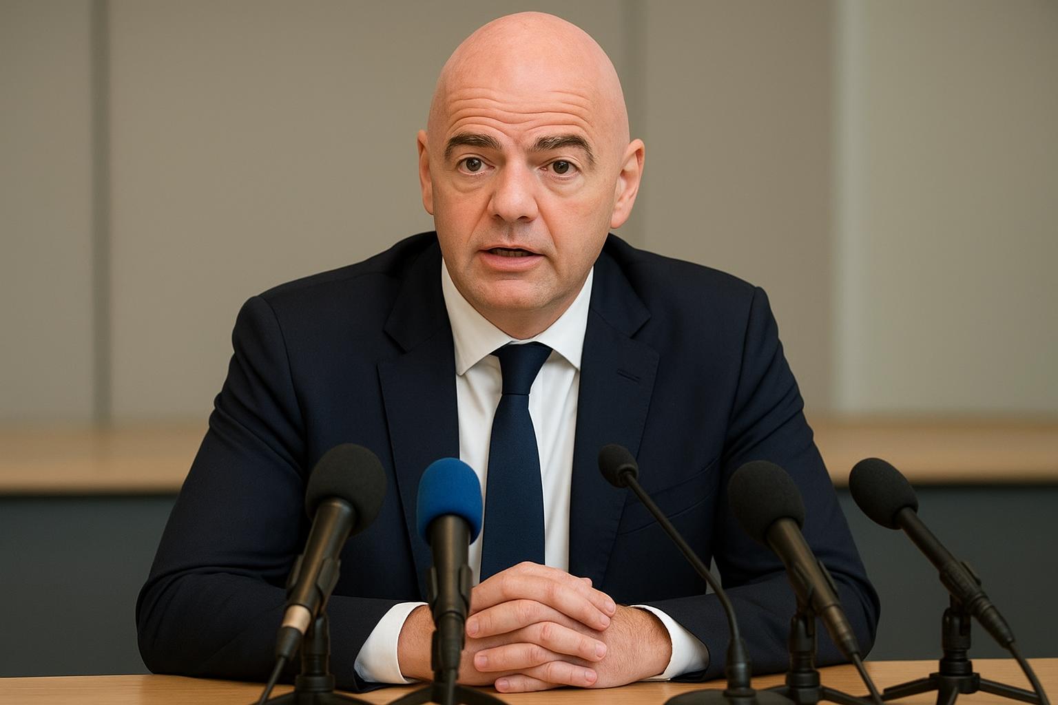 Gianni Infantino tijdens een FIFA-overlegmoment in perscontext