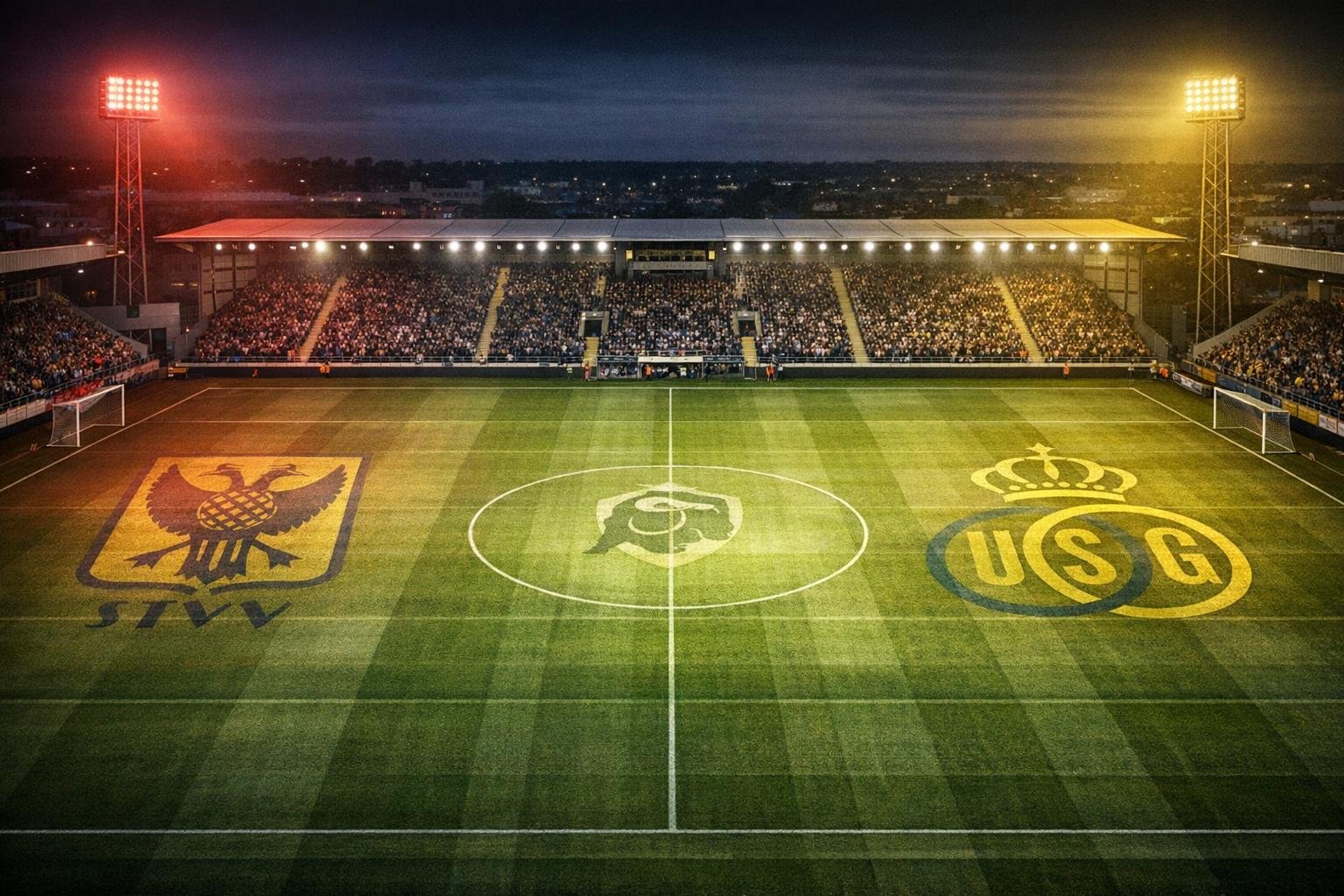 SpeeldagScanner headerbeeld van STVV tegen Union SG in de Jupiler Pro League, met scan-accenten in rood en geel.