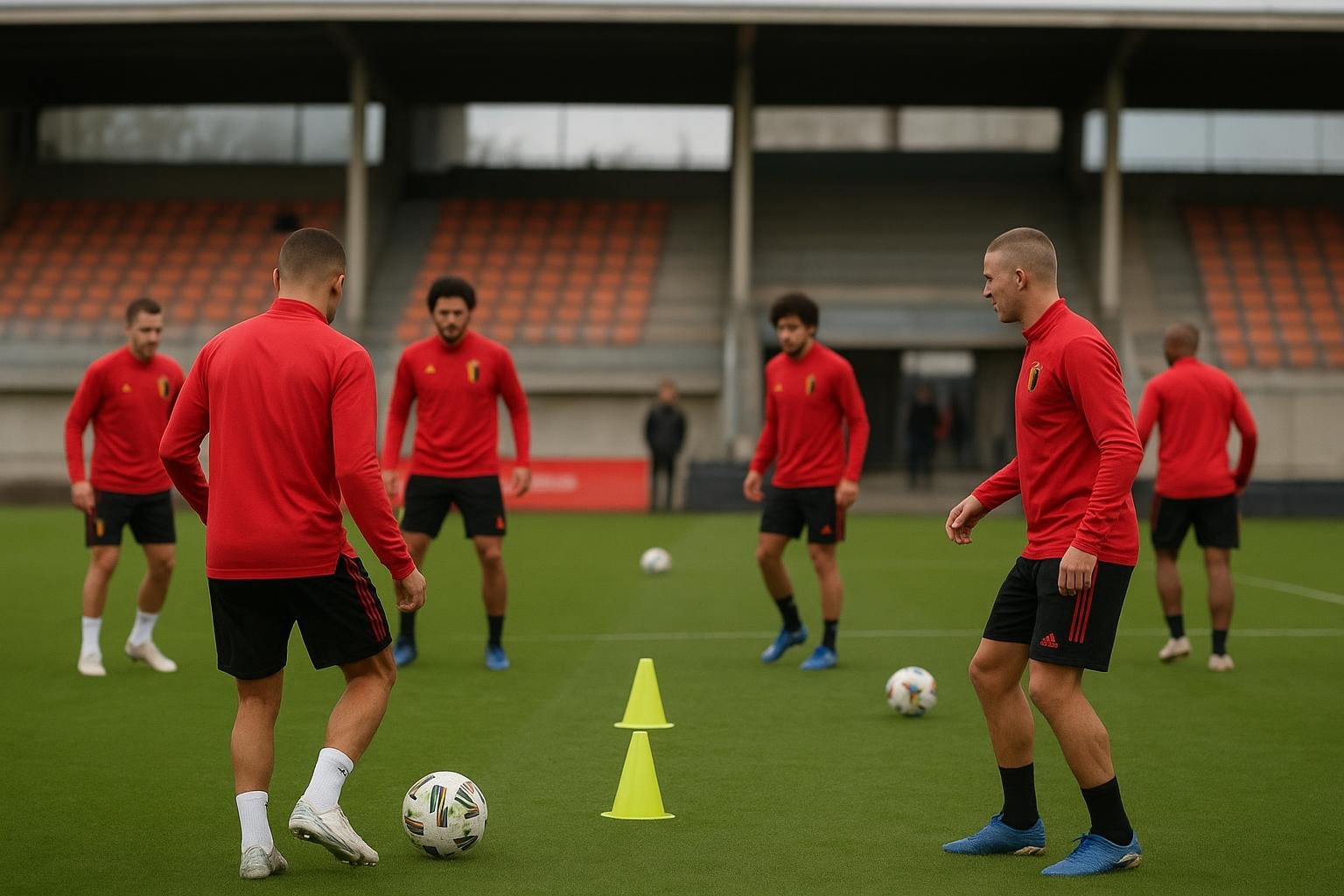 Sfeerbeeld van de Rode Duivels tijdens een trainingssessie in aanloop naar interlands